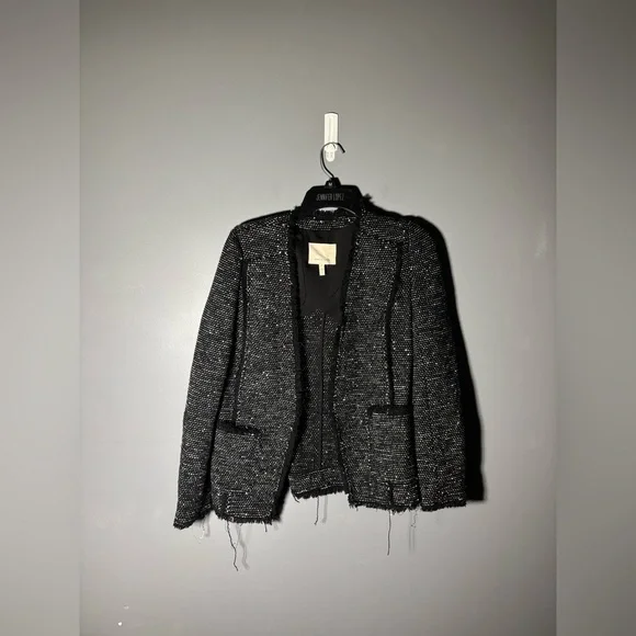 Rebecca Taylor Sparkle Tweed Raw Hem Fringe Jacket Women’s Size 6 - Picture 2 of 5